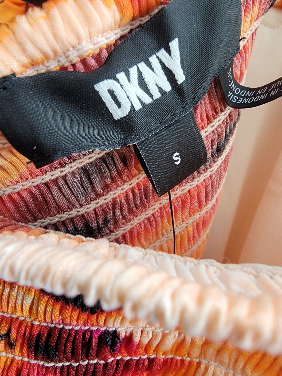 DKNY Printed Satin Strappy Halter Maxi Dress Women's S Orange Blossom Back Tie - Picture 8 of 16