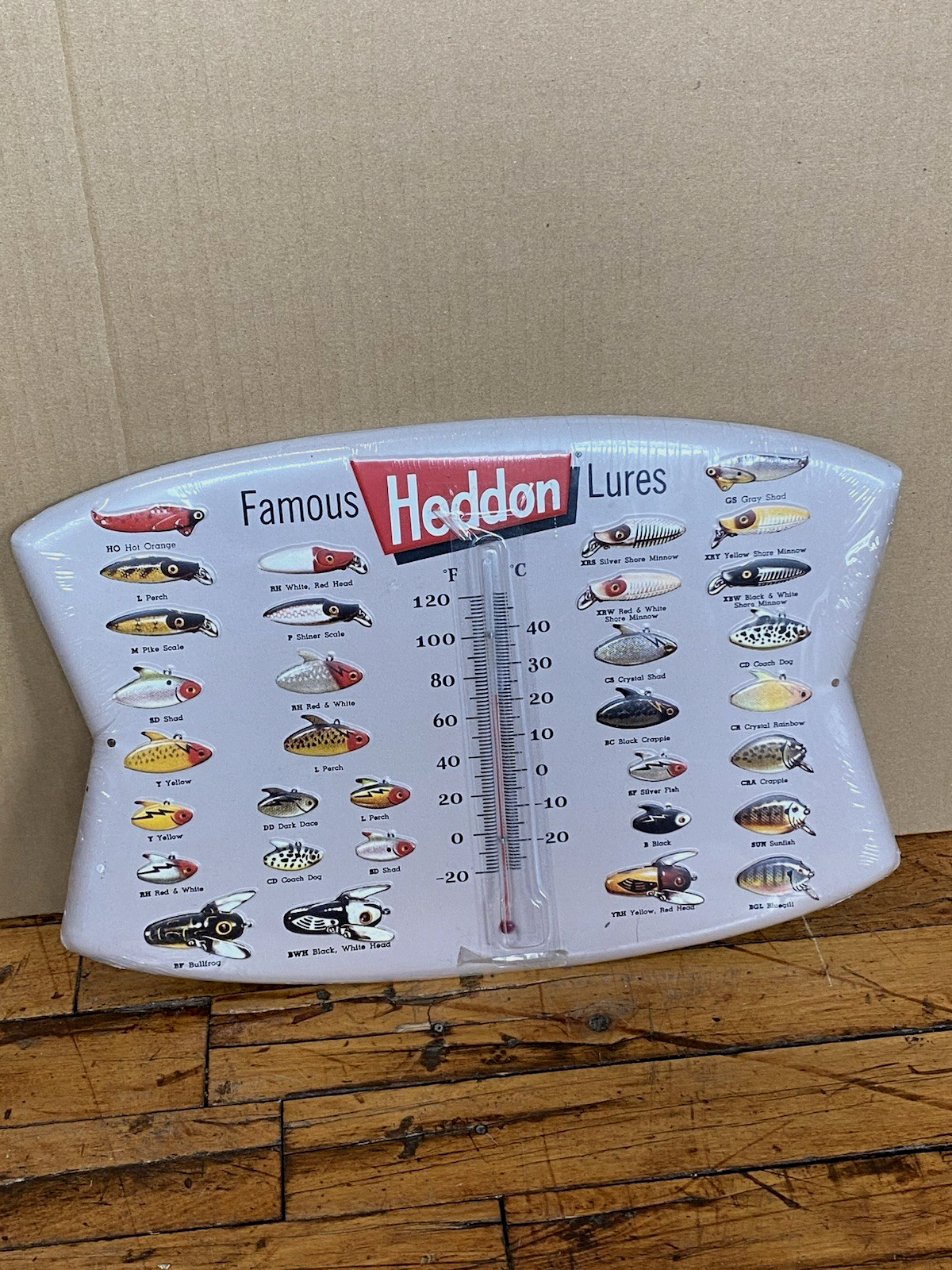 Heddon Fishing Lures Thermometer Metal Wall Sign Cabin Lake House Decor