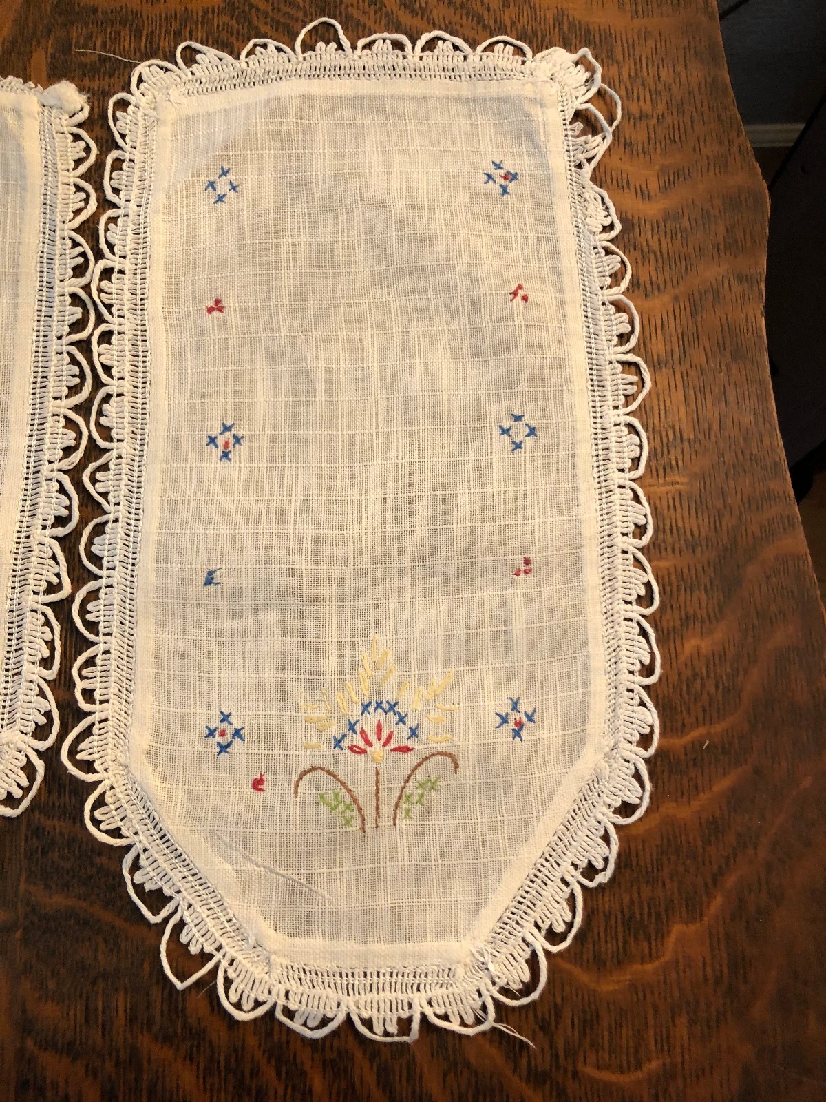 set OF 3 Vintage LINEN DRESSER SCARFS W HAND EMBROIDERY & CROCHET
