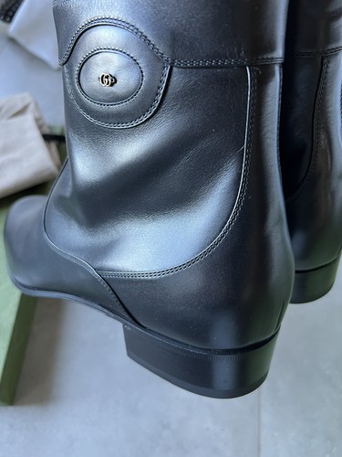 Pre-owned Gucci $1,100 Gg Logo Boots Shoes 12.5 In Black
