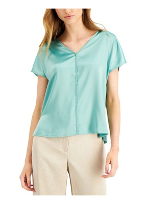 

ALFANI Женская синяя футболка с коротким рукавом и V-образным вырезом размера плюс, Синий