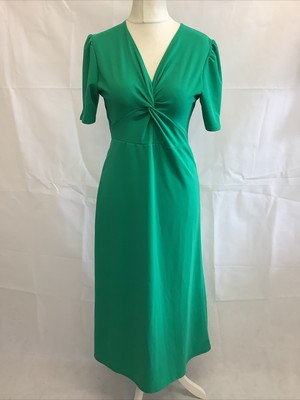 Oasis Green Stretch Crepe Twist Front Midi Dress Medium (12) BNWT