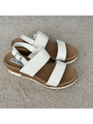 

STEVE MADDEN Женские белые босоножки на танкетке с пяткой на пятке, 1 дюйм, пробковая платформа, 10 м, Белый, BREN02S1