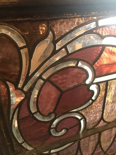 SG 2685 Incredible Stained Glass And Beveled Glass Landing Window 52W By 50H