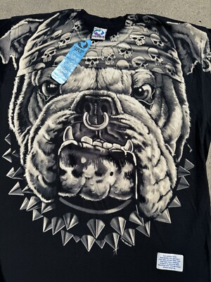 Vintage 1996 Liquid Blue Bulldog Big Face A Over Print T-Shirt New with Tags 2XL