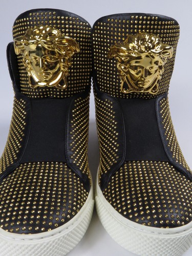 NEW 47 VERSACE sneaker black gold leather stud Medusa Palazzo Idol ITALY hi top