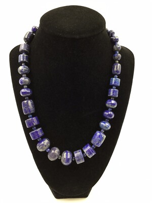 Mine Finds by Jay King Lapis Barrels Discs Beaded Necklace 18  Sterling 925 DRT
