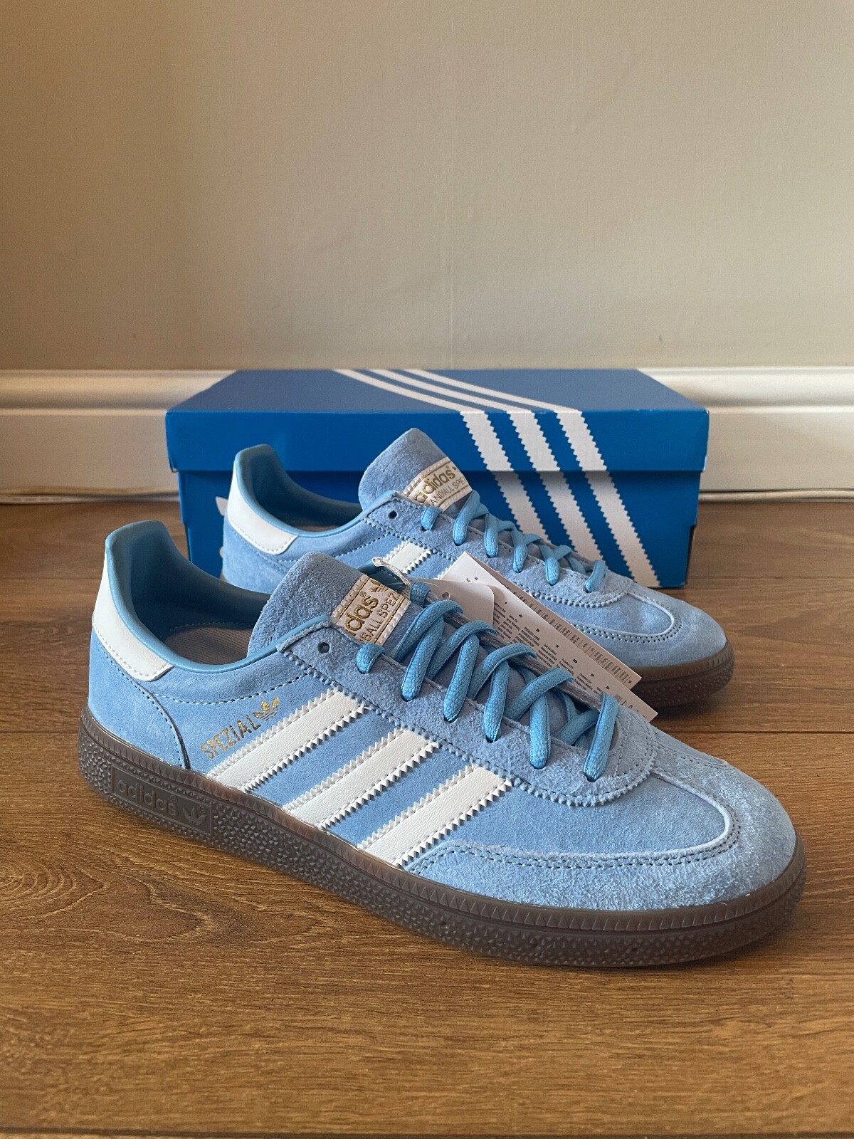 Mens Adidas Handball Spezial Light Blue Shoes Trainers Uk Size 7