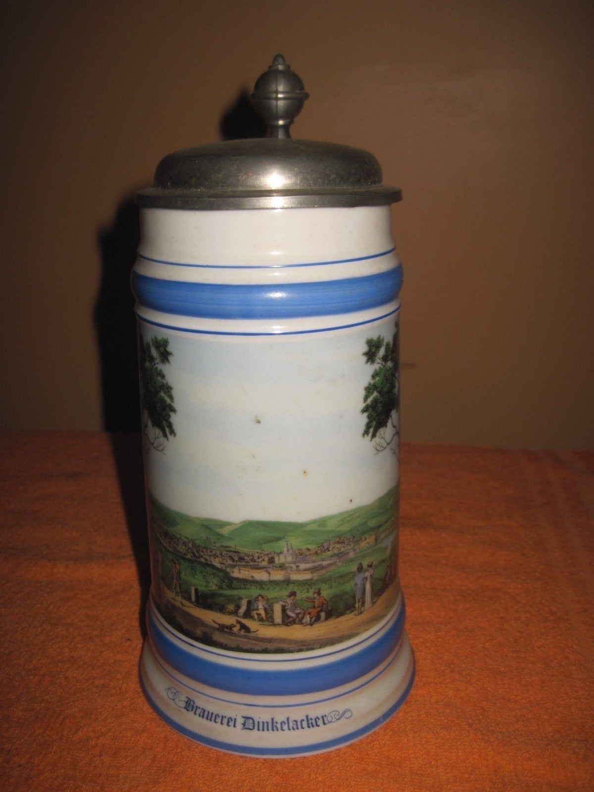 CD Pils Stuttgart 1986 Porcelain SAHM Stein with Pewter Zinn Lid, Very Decorativ