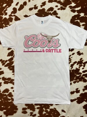 COORS AND CATTLE RETRO VINTAGE 80S COUNTRY WESTERN T SHIRT ADULT WHITE NEW