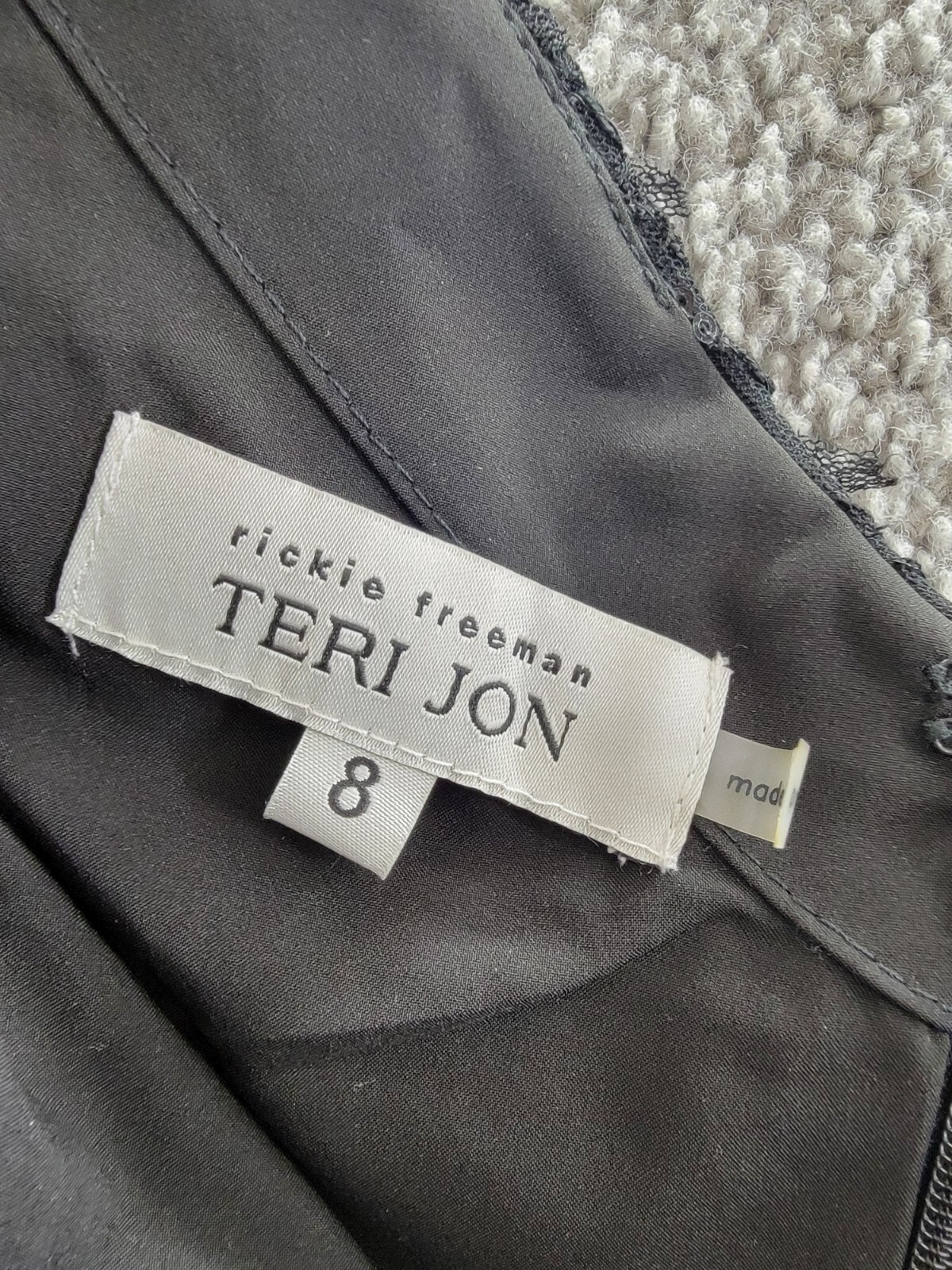 Teri Jon by Rickie Freeman Sequin Embroidered One Shoulder Gown Women's 8 Black - Picture 8 of 15