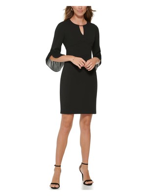 

DKNY Женское черное платье-футляр из крепа Scuba с рукавами-тюльпанами длиной выше колена, Черный
