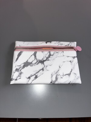 Ipsy Glam Bag White Marble With Pink Interior And Zip - 7.5 x 5 inch (Bag only)