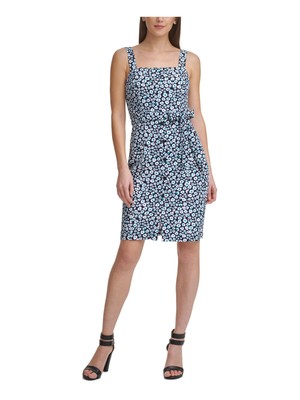 

DKNY Женское темно-синее вечернее платье-футляр без рукавов с квадратным вырезом выше колена, Navy