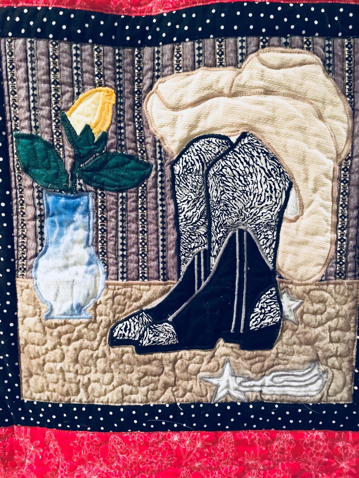 Hand Made WALTZ ACROSS TEXAS Appliquéd/Embroidered Patchwork Quilt/Wall Hanging