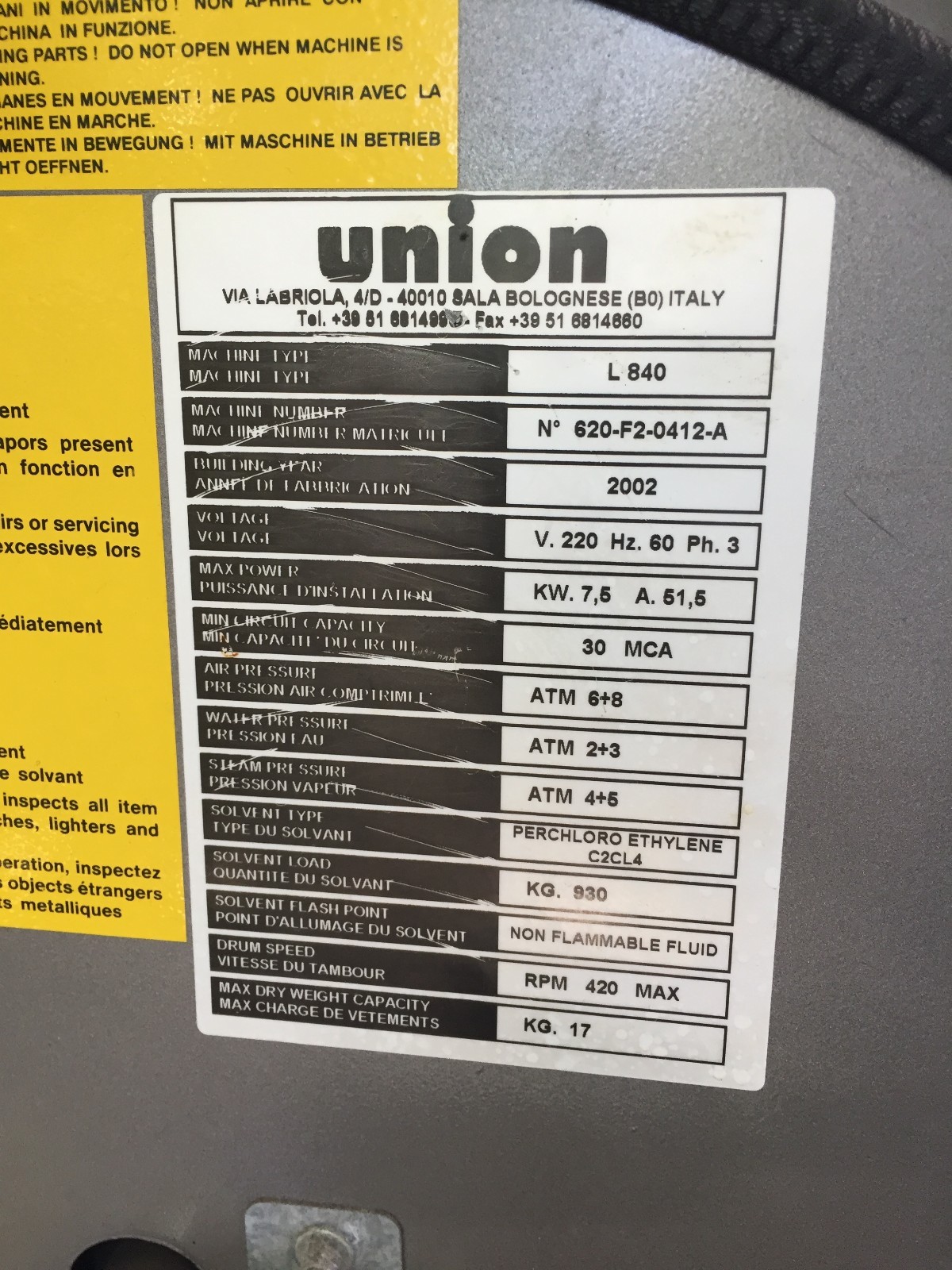 Union Dry Cleaning Machine
