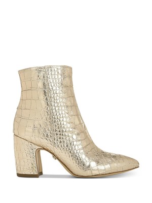 

SAM EDELMAN Женские кожаные ботильоны Gold Croc Hilty с острым носком на блочном каблуке, Золотой, G0918L5