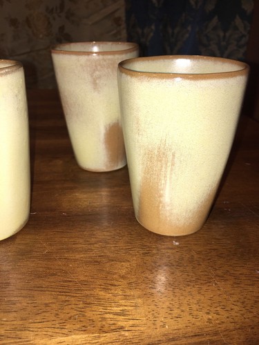 Frankoma Pottery Set Of 4 Plainsman - 5L DESERT GOLD TUMBLERS / Glasses EC