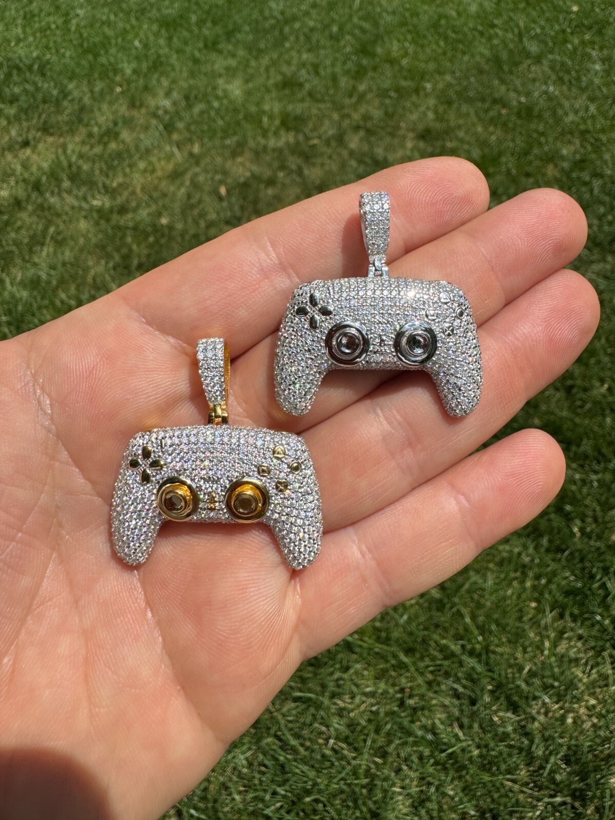 Pre-owned Harlembling Playstation Ps5 Controller Iced Pendant Moissanite 925 Silver 14k Gold Necklace