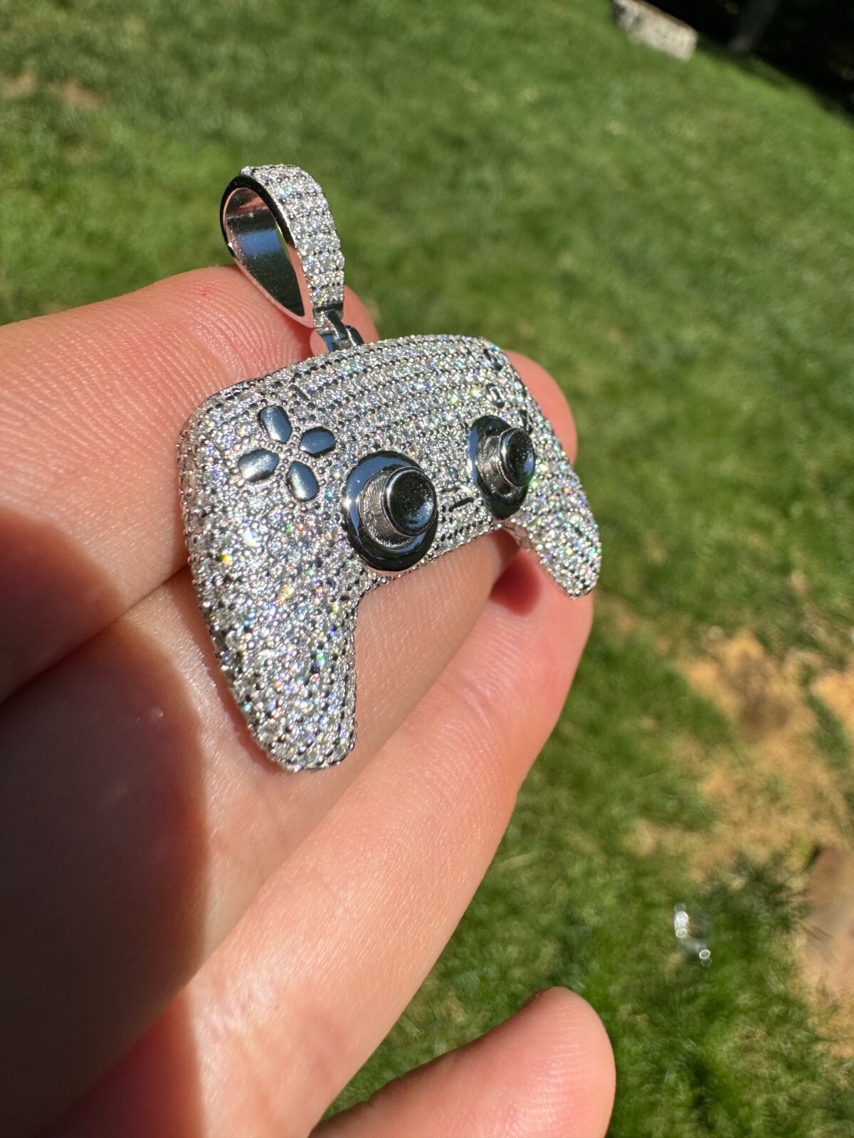 Pre-owned Harlembling Playstation Ps5 Controller Iced Pendant Moissanite 925 Silver 14k Gold Necklace