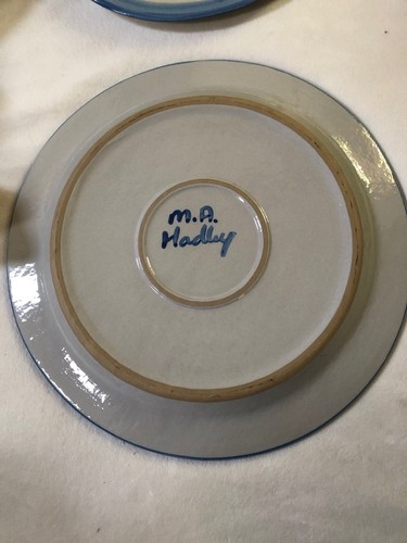 Vintage M.A. Hadley Pottery Farmer & Wife Signed 12.5