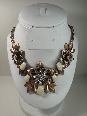 Premier Designs Jewelry Copper Tone Flower Necklace With Cream White Stones