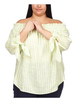 

MICHAEL MICHAEL KORS Женский зеленый топ с завязками на манжетах, изогнутым краем, рукавом 3/4, плюс