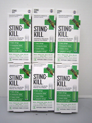 Sting Kill Maximum Strength Insect Bite Pain Swabs 5Ct {Lot of 6) Exp 11/26