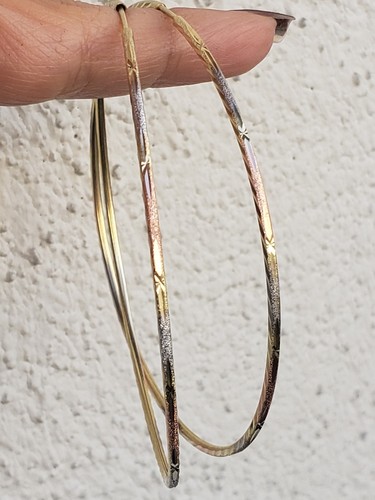 Pre-owned Rosegold Large Big 14k Yellow White Rose Gold Hoop Earrings 2.25 Inches Long