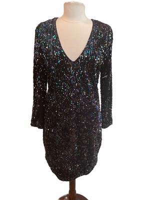 Shein 0XL  Sequin Iridescent Dress Beautiful V-Neck  Witchy Halloween Costume