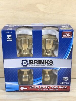 Brinks Keyed Entry Door Knob Polished Brass 2103-105 Tulip Style 2-Pack New
