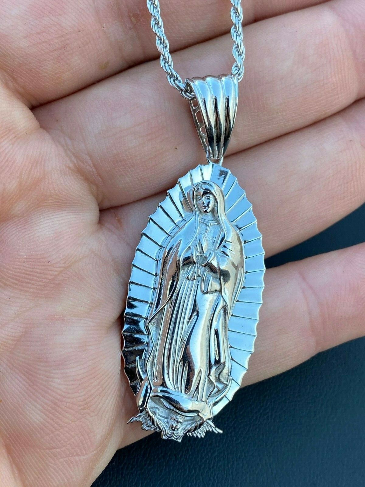 Men's Real 925 Sterling Silver Virgin Mary Guadalupe Necklace Senora