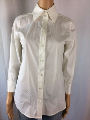 NEW!DANA BUCHMAN Ivory Sequence Collar/Cuffs,SZ 2 Button Front Women s Shirt/Top