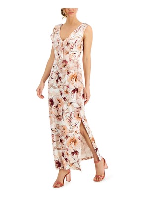 CONNECTED APPAREL Womens  Sleeveless V Neck Maxi Cocktail Sheath Dress