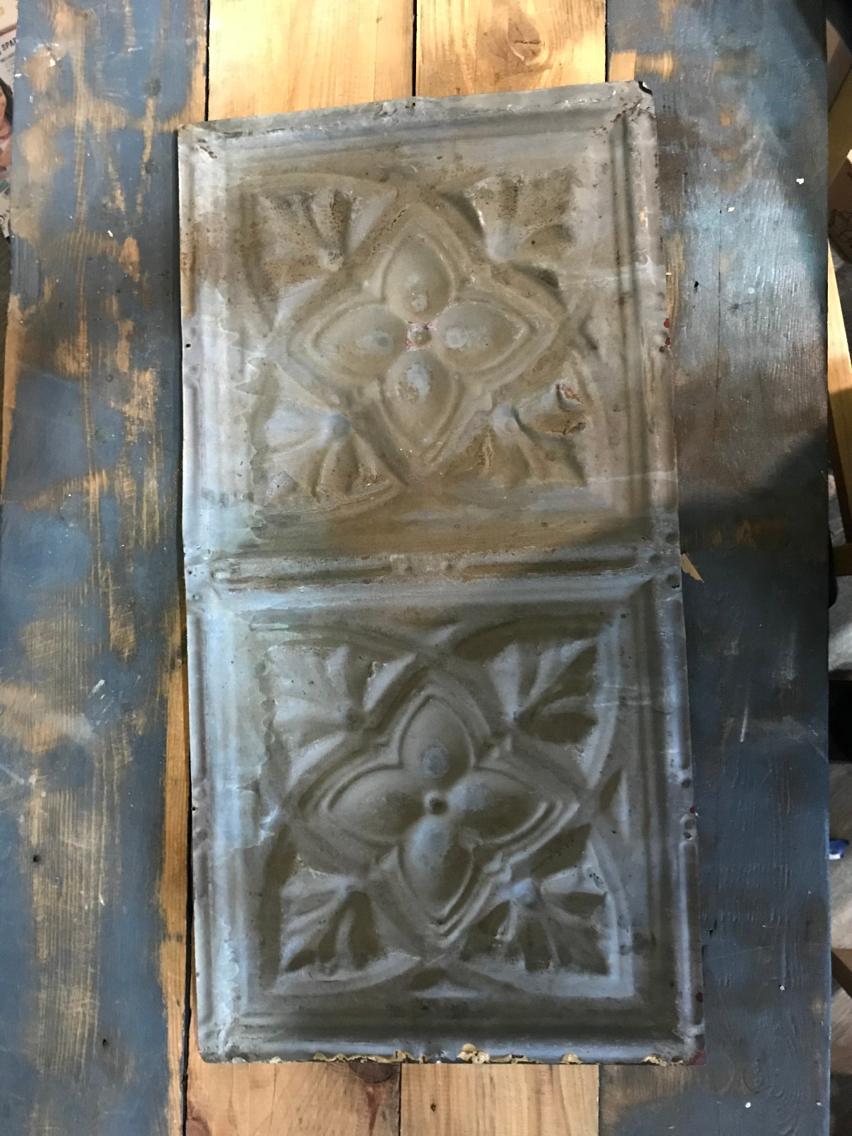 24x12inches  Antique Tin Ceiling Tile Vintage metal for craft projects decor