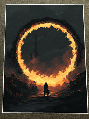 Fiery Ring Portal with Lone Warrior - Poster 18x24in