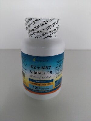 Vitamin D3 K2 (MK-7) - Extra Strength - 120 Capsules - Large Bottle - Sunlight
