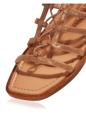 Pre-owned Stuart Weitzman Womens Beige Kora Square Toe Leather Gladiator Sandles 5.5 B