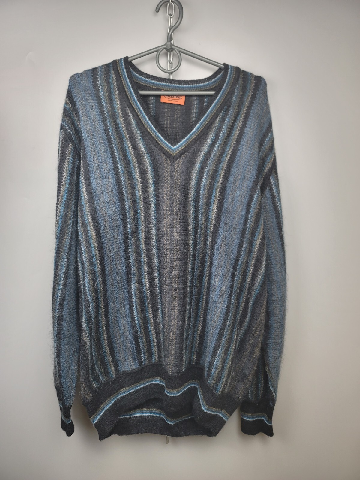 Vintage Missoni Wool Mohair Striped VNeck Sweater Jumper Multicolor Mens Size 56