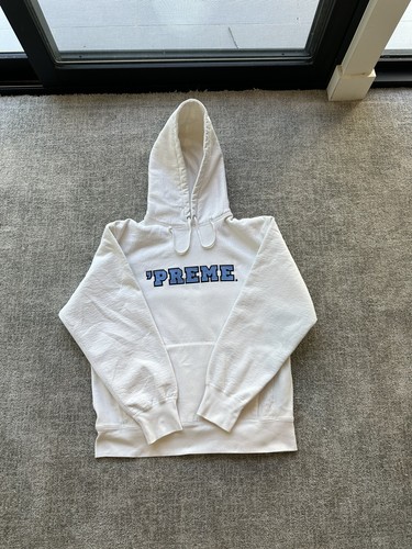 SUPREME 'PREME Logo Hoodie - White & Blue. size MEDIUM in SUPREME 'PREME Logo Hoodie - White & Blue. size MEDIUM in