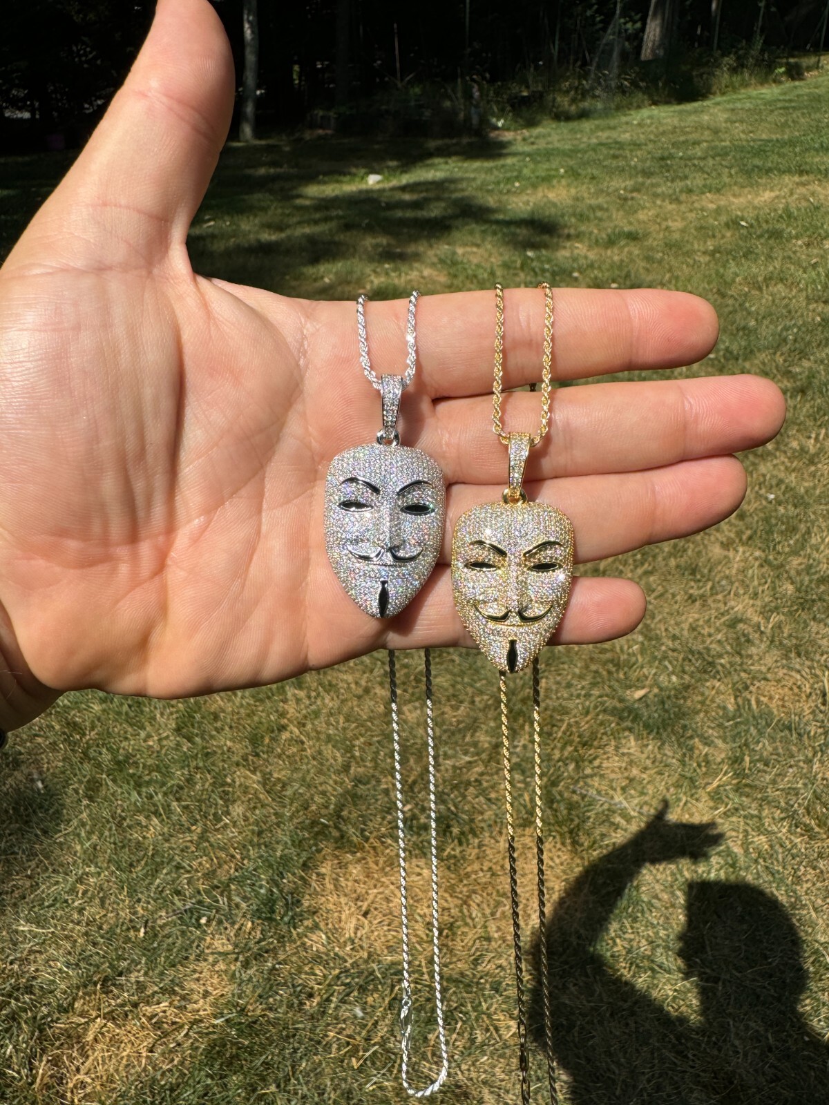 Pre-owned Hip Hop Real Moissanite V For Vendetta Mask Iced Anonymous Pendant Necklace 925 Silver In White
