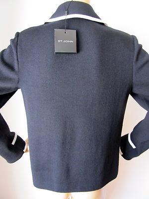 Pre-owned St John Knit Sz 6 Womens Suit Jacket Black & Br White Logo Buttons