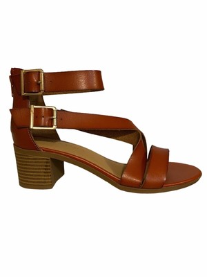 Женские коричневые босоножки Quinn с ремешком на щиколотке и круглым носком на блочном каблуке SUN STONE, 10 М