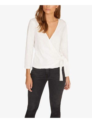 Женский белый топ с V-образным вырезом и длинным рукавом с узлом сбоку SANCTUARY Womens XS