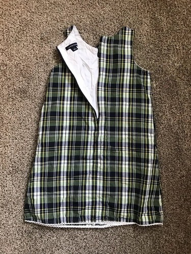 Lands End Girls Green/Navy Plaid Jumper Dress Size 6 School Uniform