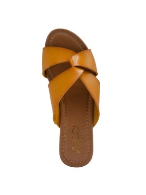 Женские босоножки-слипоны SUGAR Womens желтого цвета Olena с круглым носком и блочным каблуком, 7,5 М