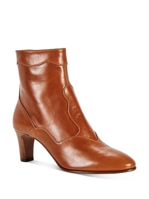 

CHLOE Женские коричневые лоскутные кожаные ботинки в стиле вестерн с миндалевидным носком на блочном каблуке, Коричневый, C20A353M8