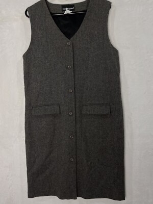 Vintage Sag Harbor Wool Jumper Dress Women 10 Dark Gray Button Front A Line NEW
