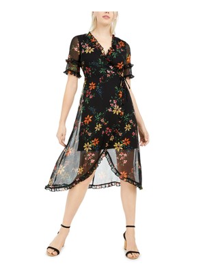 

KENSIE DRESSES Черное женское вечернее платье с короткими рукавами ниже колена Hi-Lo, Черный