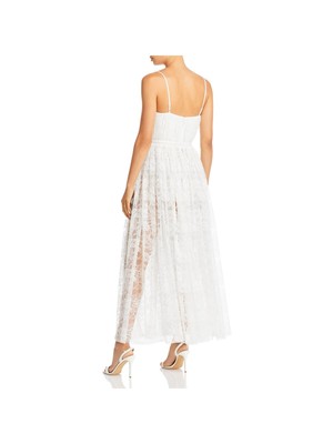 Pre-owned Sau Lee Womens Spaghetti Strap Midi Evening Fit + Flare Dress In White